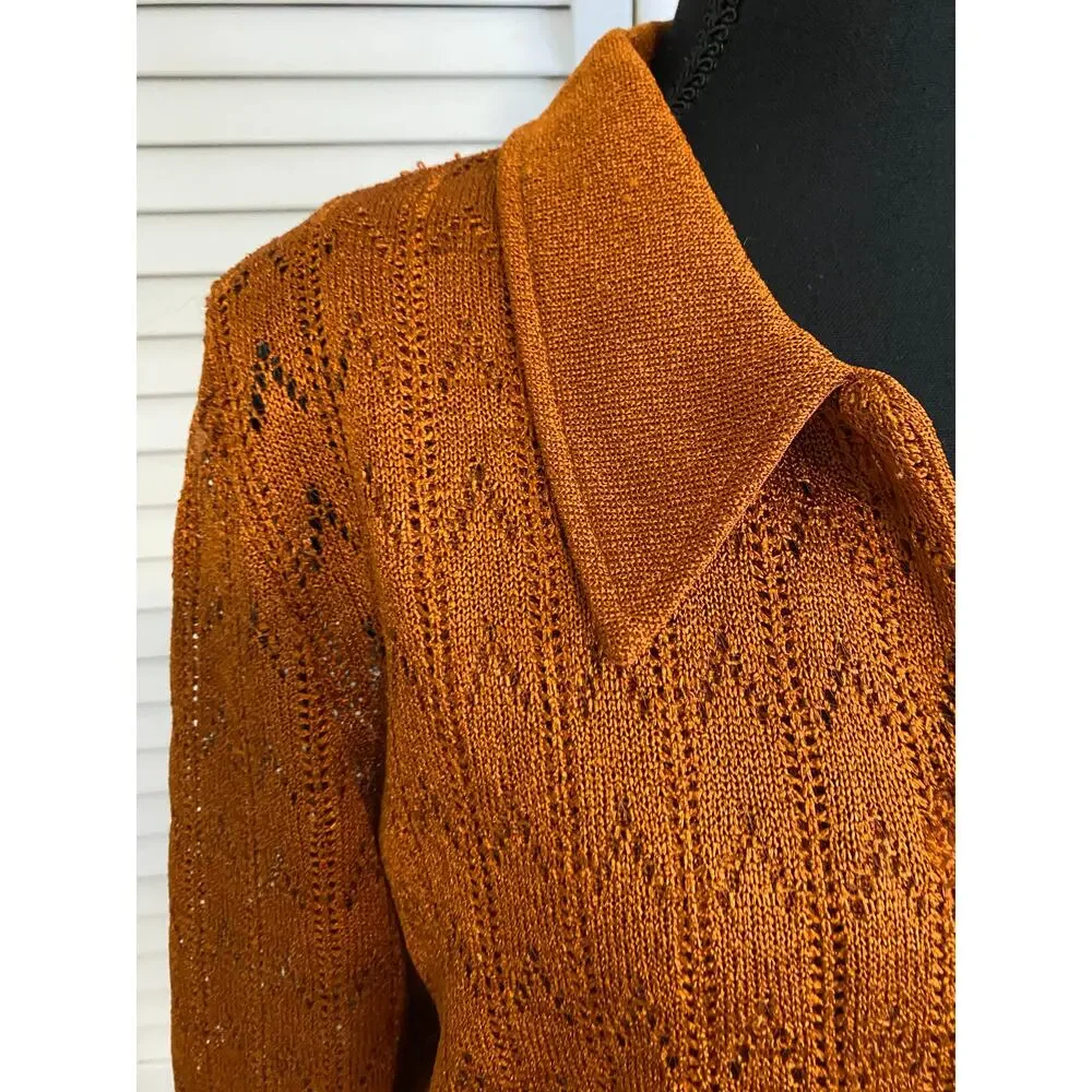 Citi‎ Dress Vintage 90s Burnt Orange Pointelle Knit Maxi Dress & Cardigan Set 10